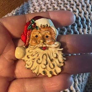 Vintage Christopher Radko Enamel Christmas Santa Claus Face Brooch Pin